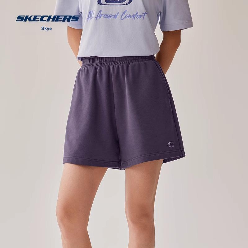 Skechers Trendy Series Solid Color Comfortable Athletic Shorts Women shorts Gothic-Purple L224W043-05HS