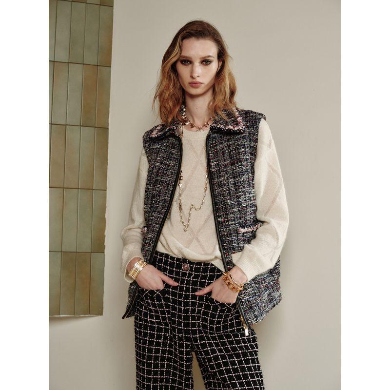 Blacknini Yin Huafu Duleli Garden High Luxury Purple Dream Green Shadow Classic Style Tweed Outwear Pants