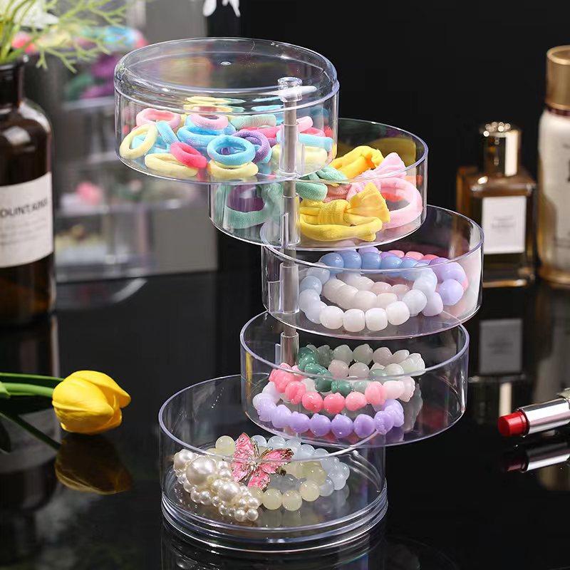 Multi-layer Transparent Rotating Jewelry Storage Box Jewelry Storage Box Hair Rope Hair Ring Hairpin Jewelry Display Stand