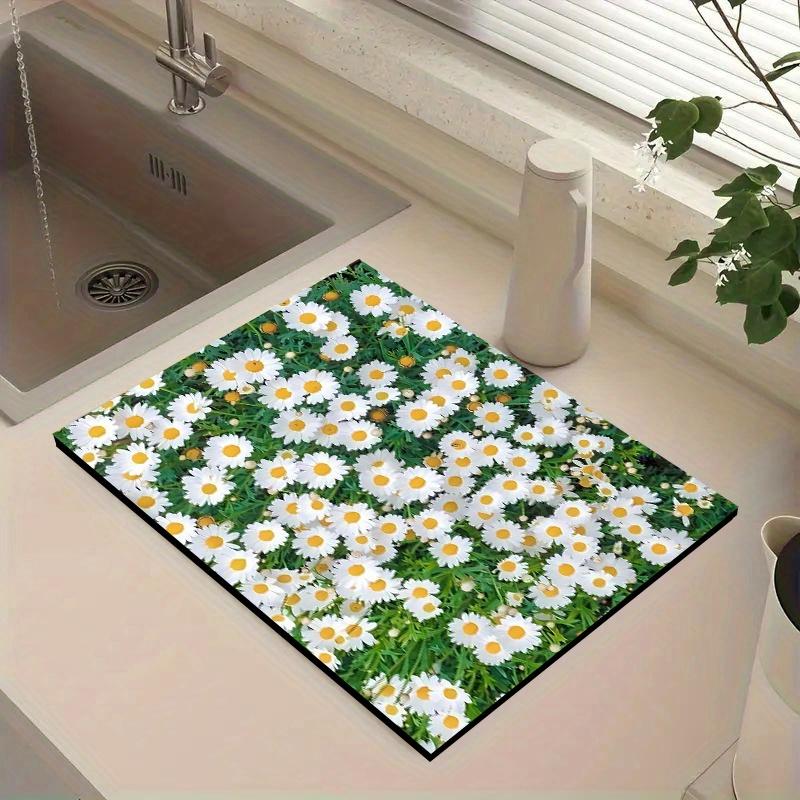 

1 шт. Резиновый коврик для сушки с абсорбирующим цветочным узором для магазина, ресторана, кухни, ковер, коврик для стола, коврик для питомца, кофейная посуда 30cmX40cm