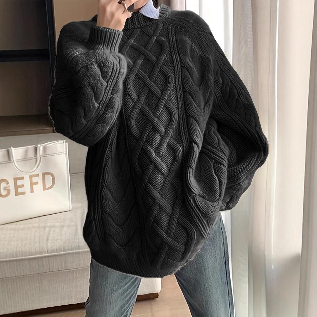 Cross-border Autumn and Winter New Round Neck Loose Soft Waxy Lazy Wind Knitted Sweater Korean Version Twist Rope Pullover Large Size Top