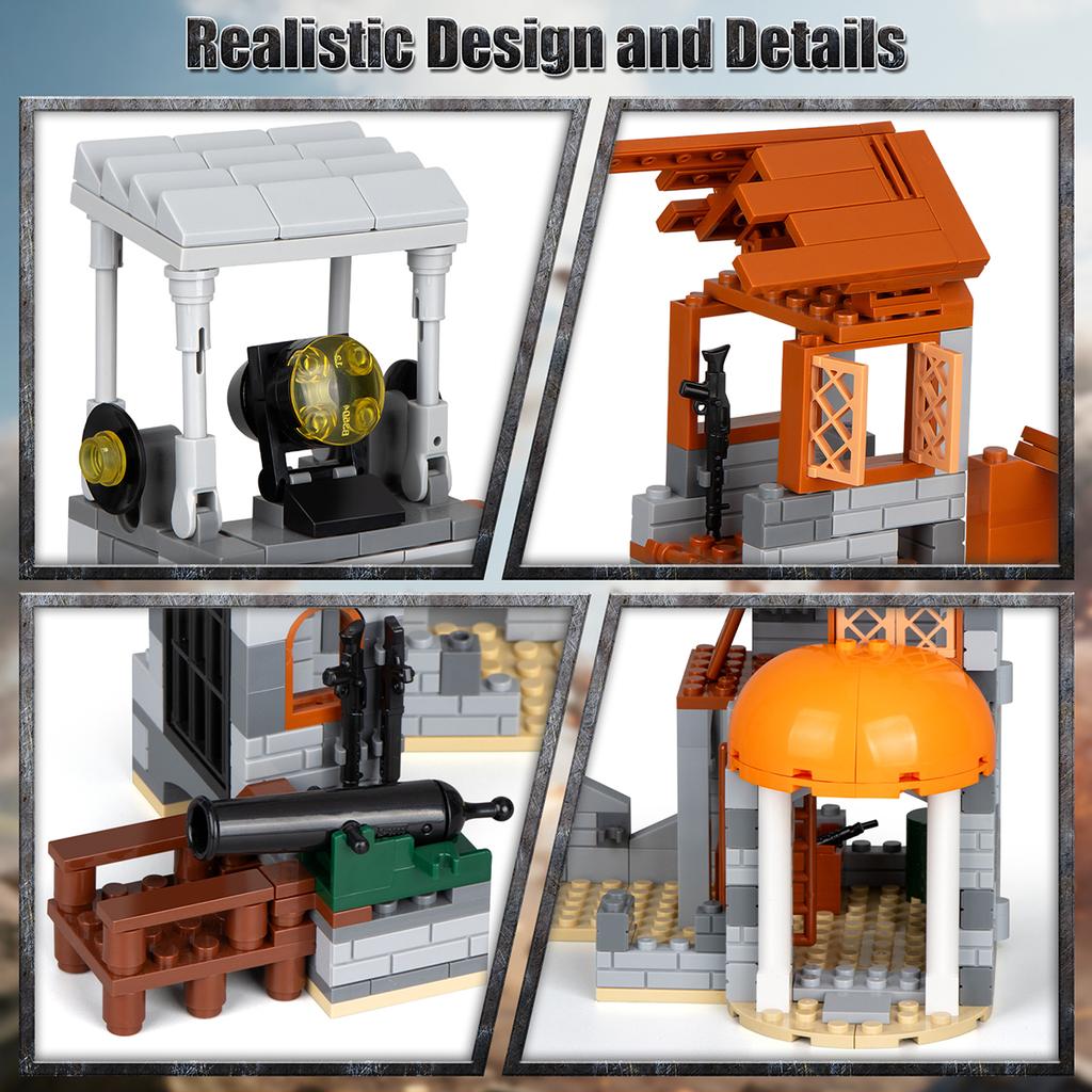 Non-Toxic New Military Base Fortification Building Blocks Set Military Accessories Ww2 Army Supplies Guns Buiding Models Toys For Kids