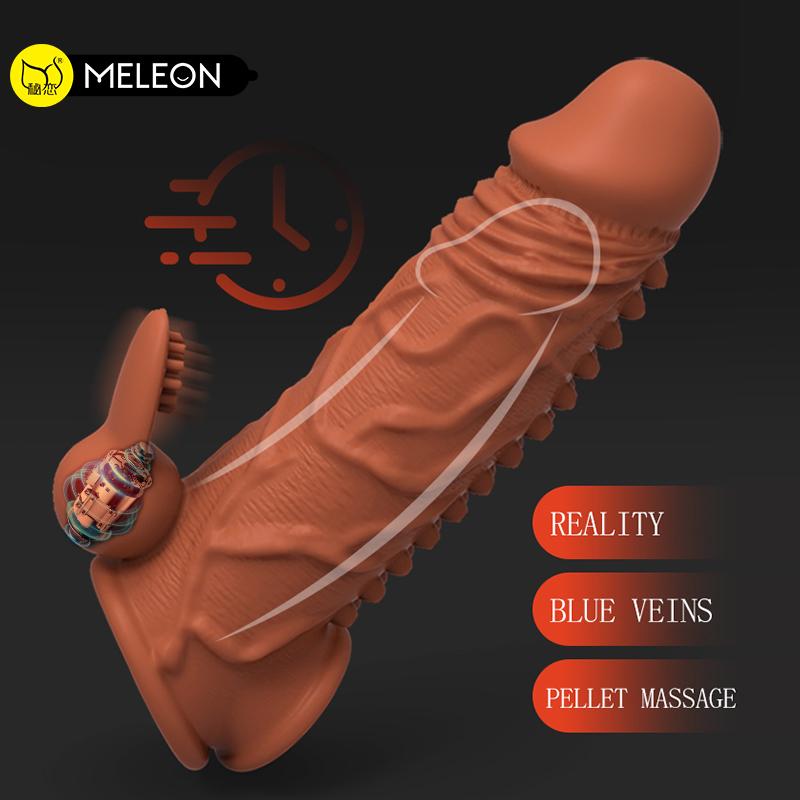 MELEON Realistické kondomy pro prodloužení penisu na penis Opakovaně použitelné silikonové kondomy pro zvětšení penisu pro muže, dildo Enhancer Sexy Toys