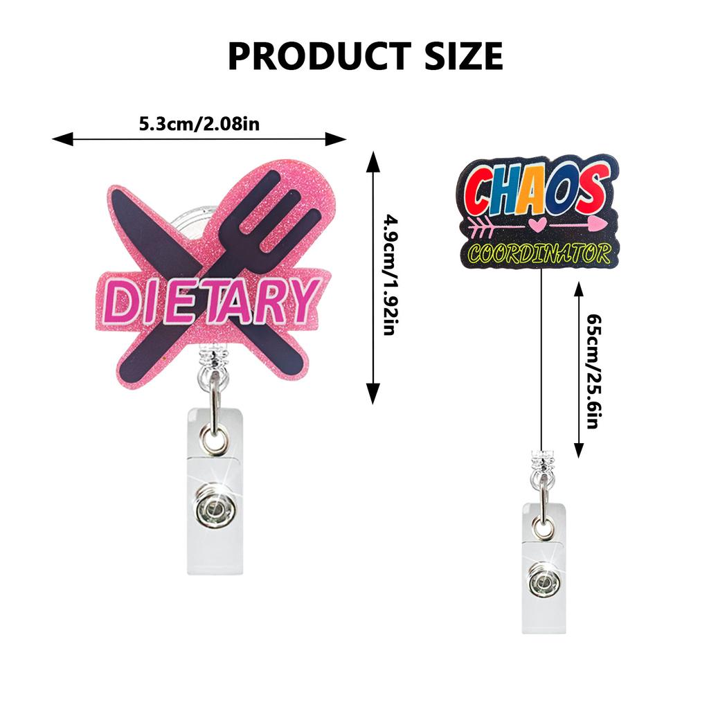 Glitter Acrylic Retractable Badge Reel Funny Nurse Teacher Id Badge Holder With Belt Clip Retractable Name Badge Reel For Worker