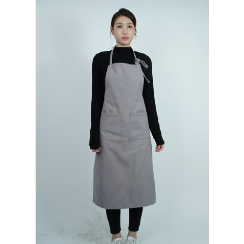 Nika Women's Linen Apron, Full Apron with Pockets, Long Length, Blue-Gray