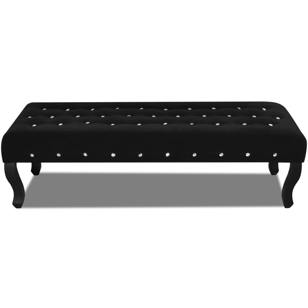 Black Velvet Bench with Crystal Buttons