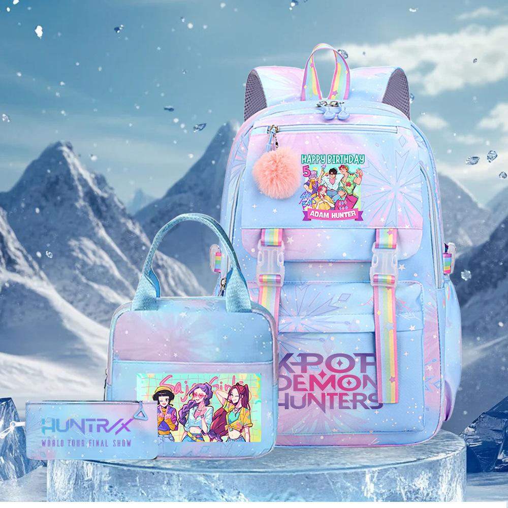K-Pop Witch Hunters Cartoon Printed Student Pencil Bag Lunch Bag Three-Piece Backpack