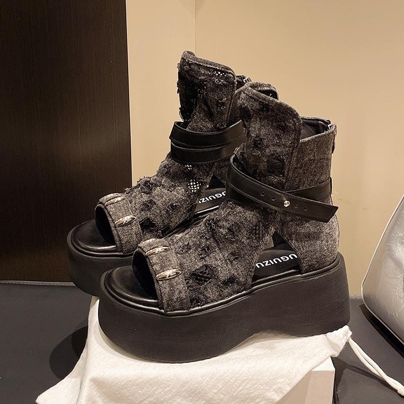 Fashion Women's Sandals High-end Thick-soled Belt Buckle Open-toed Cool Boots Hollow Out Women's Temperament Roman Boots Sandalias Mujer