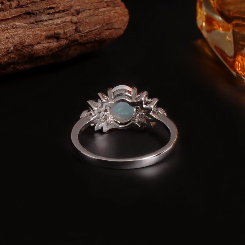 Gorgeous Design October Birthstone Natural Opal Ring Earring Jewelry Set 925 Sterling Silver Birthday Gift for Lady and Girls
