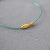 Minimalist Style Gold Fish Charm Bracelet Blue Silk Thread Woven Bracelet Adjustable Wristband Statement Jewelry