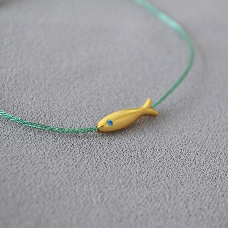 Minimalist Style Gold Fish Charm Bracelet Blue Silk Thread Woven Bracelet Adjustable Wristband Statement Jewelry