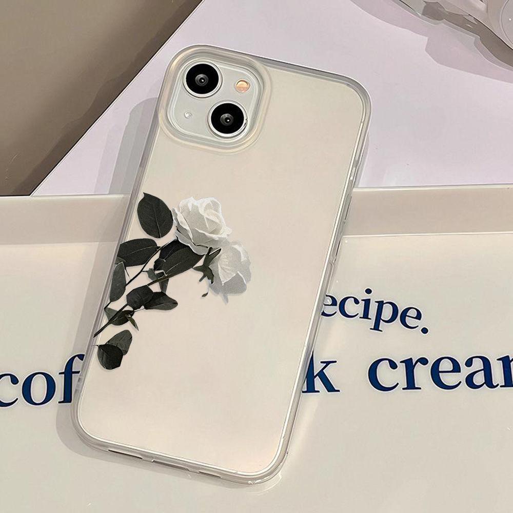 Pure White Rose for iPhone17promax Apple 17 Matte Large Hole Mobile Phone Case 16/15 Anti-drop 14ins