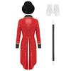 Womens Ringmaster Sequin Tailcoat Set Bowler Hat White Gloves Magic Wand 4 Pieces Circus Halloween Costume