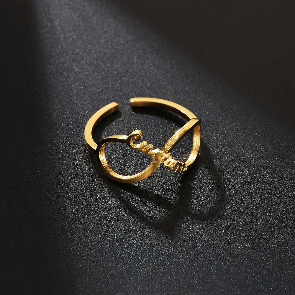 Atoztide Personalized Custom Name Ring For Women Fashion Adjustable Opening Stainless Steel Infinity Heart Wedding Jewelry Gift adjustable&silver color