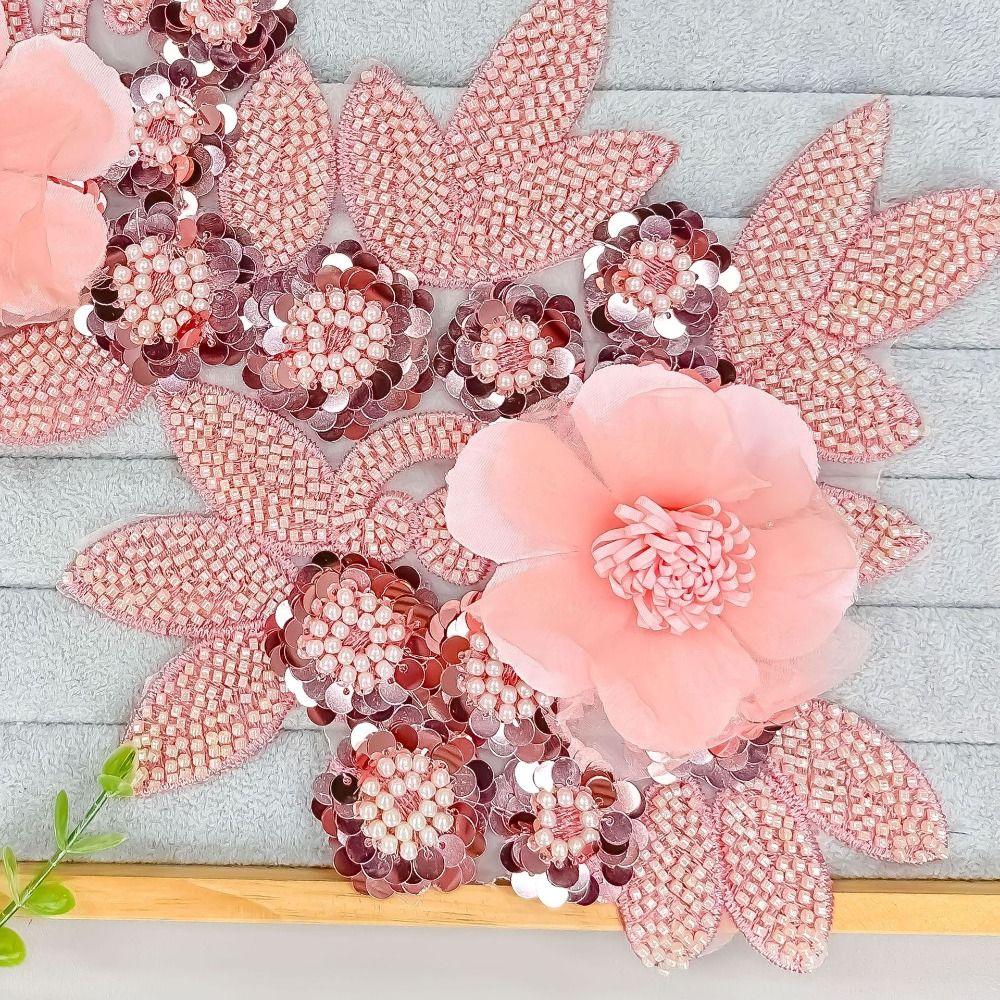 Wedding Dress Lace Fabric Flower Embroidery Applique DIY Crafts Sequin Cloth Patch Exquisite Handmade Cloth Applique Sewing