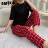 GMXIA Pajamas Women's Spring and Summer Thin Short-sleeved Trousers Homewear Suit
