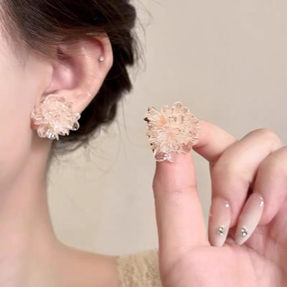 Korean Sweet Colored Ice-transparent Blossoming Flowers Stud Earrings for Women Summer Vacation Temperament Piercing Jewelry