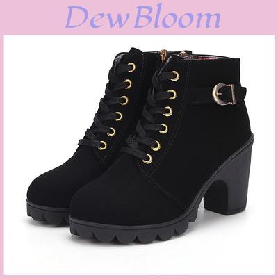 Elegant Women High Heels Lace Up Ankle Boots With Zipper And Buckle Platform