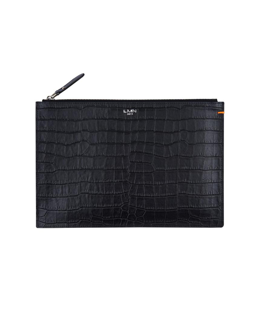 Lmn3011 Crocodile Embossed Clutch - Black