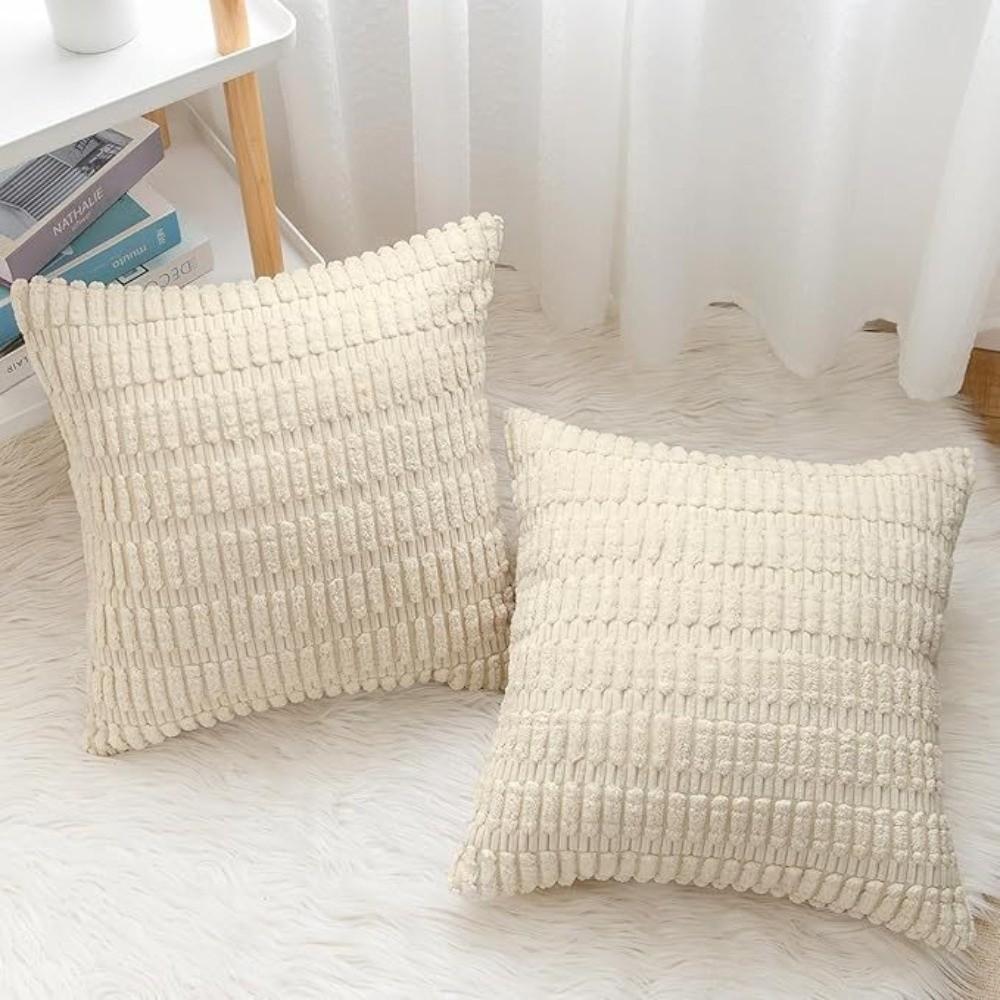 2 pieces/set Cozy Soft Corduroy Pillowcase Velvet Texture Reversible Sided Throw Pillow Striped Design Cushion Cover Sofa Decor