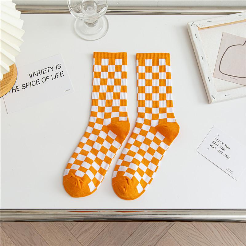 2025 Checkered Pure Cotton Mid-Calf Skateboard Socks - Unisex Trendy Plaid Sportswear