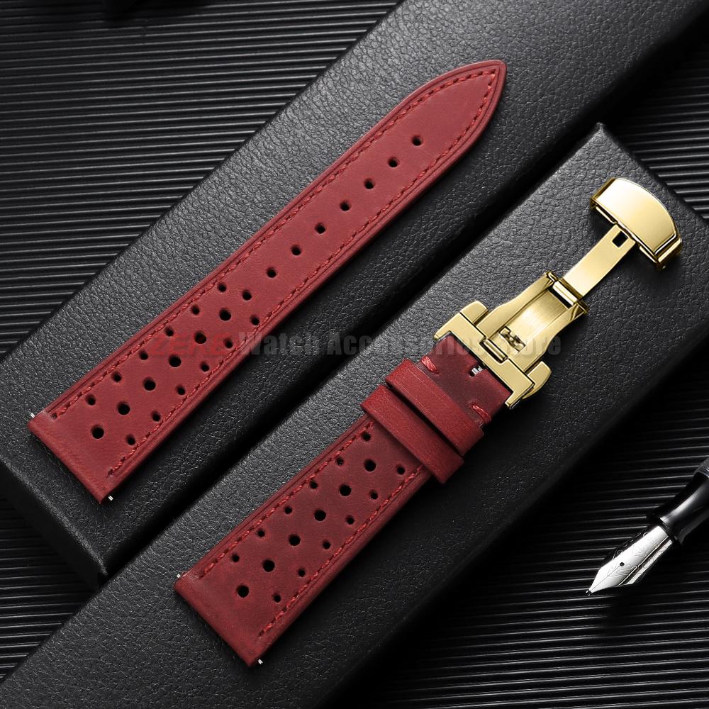 Quick Release Vintage Leather Watch Strap Stitching Cowhide Band for Omega 18/19/20/21/22/24mm Deployment Clasp Wrist Bracelet