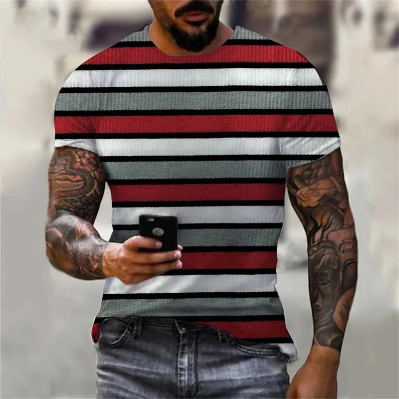 Stripe Graphic T-Shirt For Men Color Block 3D Printed Tees Summer Casual O-Neck Tops Loose Sports Short Sleeve Street T Shirts