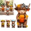 Garden Balcony Ornament 4 Pcs Seasonal Highland Cow Figurines, Spring Summer Fall Winter Desktop Decoration for Home Seasons Scottish Statue,