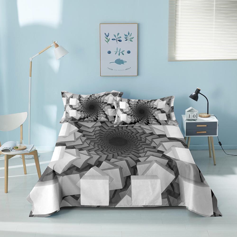Colorful Geometric Bed Flat Sheet Printed Galaxy Bed Sheet Set With Pillowcase For Bedroom Luxury Queen King Honeycomb Bedspread