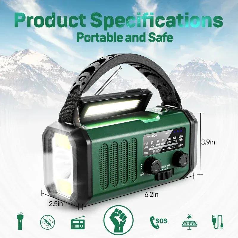 10000mAh Solar Kurbel Notfallradio NOAA/AM/FM Wetterradio mit Taschenlampe LED Leselampe SOS Alarm Kompass für Outdoor Survival