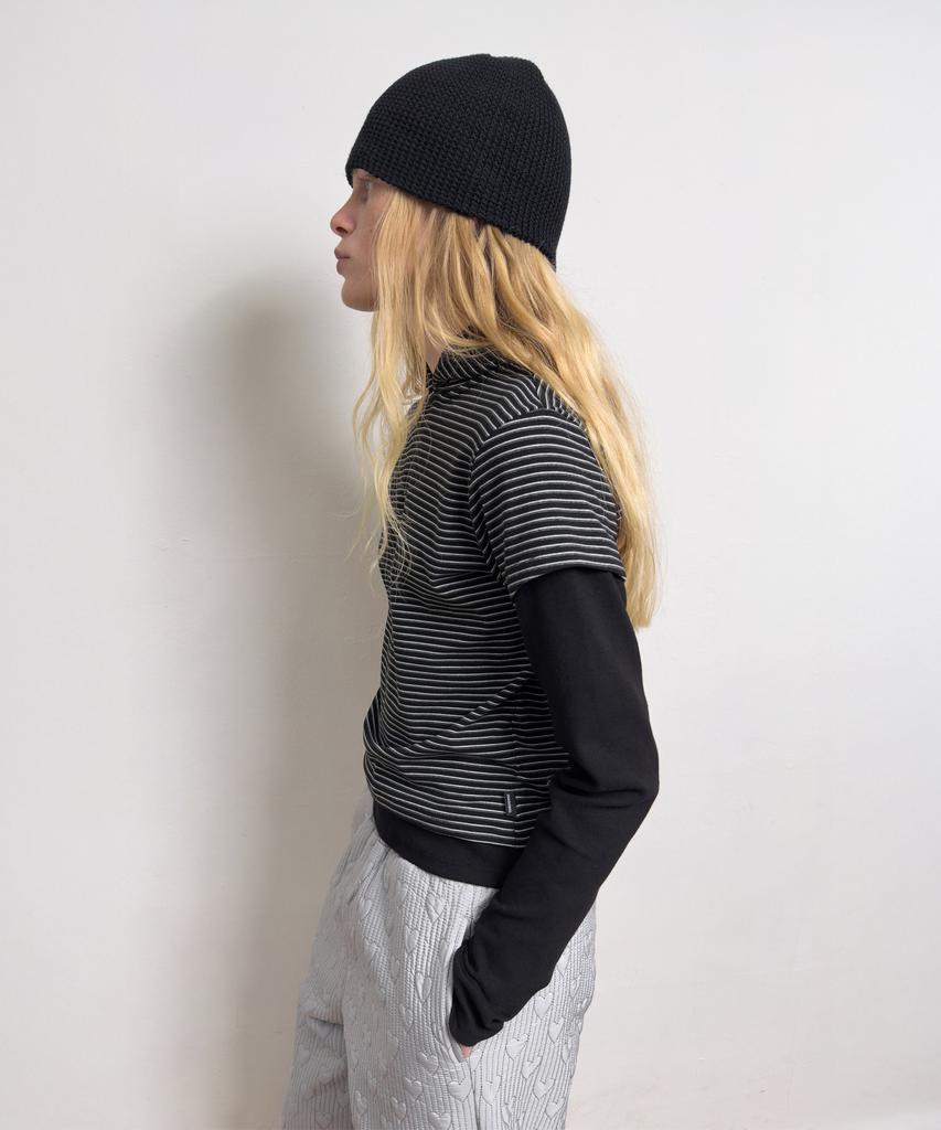 Daiaegeuneol Stripe Hoodie Layered Tee (Black)