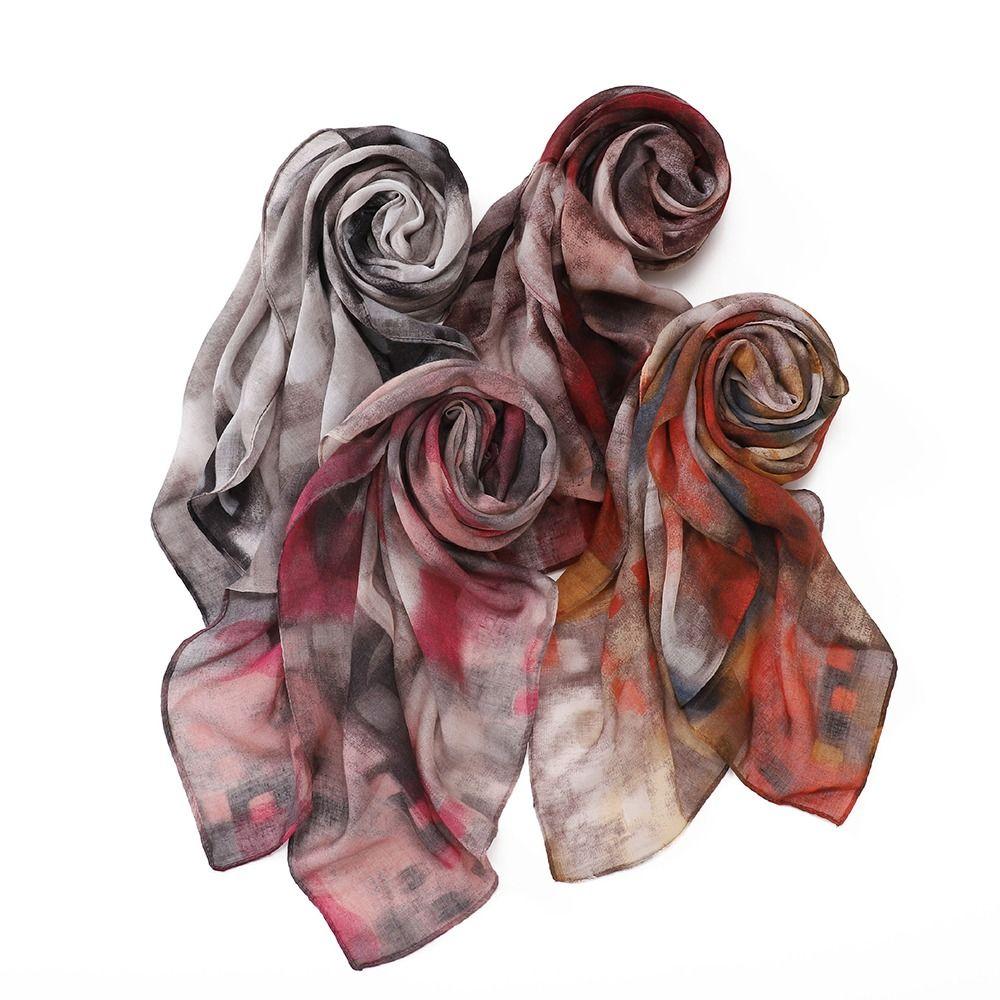 Casual Instant Hijab Cotton Voile Tie-Dye Shawl Headscarf Fashion Wide Edge Hijab  For Women