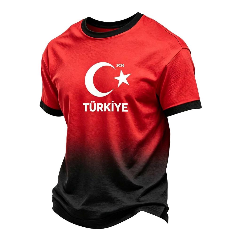 Men's Casual Crew Neck Short Sleeve Pullover T-Shirt Football Fan Top Turkey National Team Inspired Design Comfortable Fit