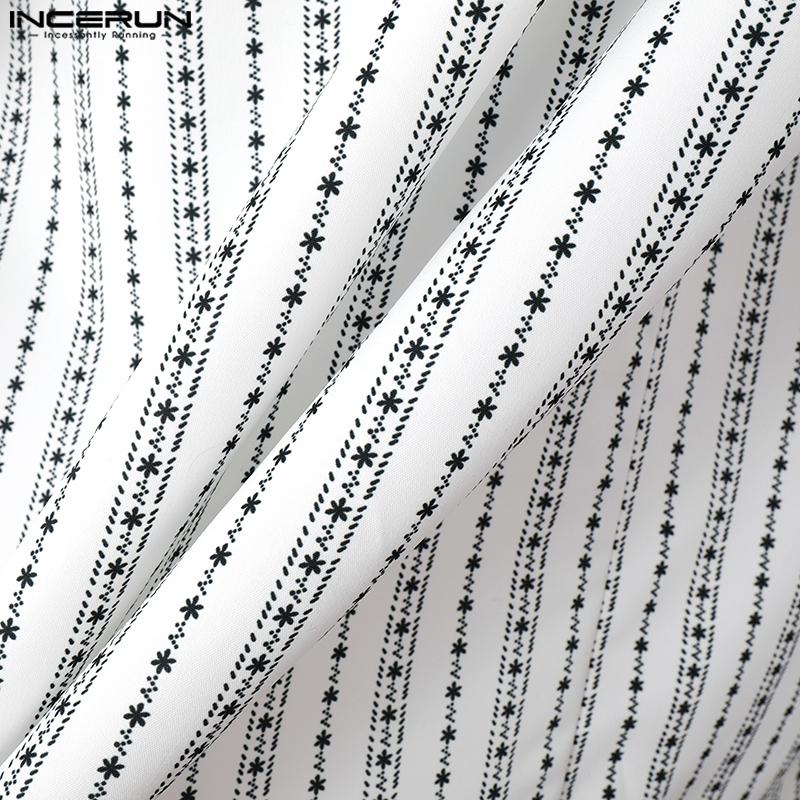 INCERUN Übergroße Herren Lapel-Kragen Kurzarm Gestreiftes Muster Patchwork Lässige Lockere T-Shirts Tops