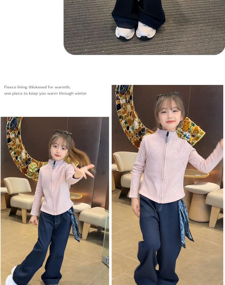Girls' Warm Faux Cashmere Slimming Hoodie with Stylish Stand Collar - Versatile Velvet Base Layer for Autumn/Winter
