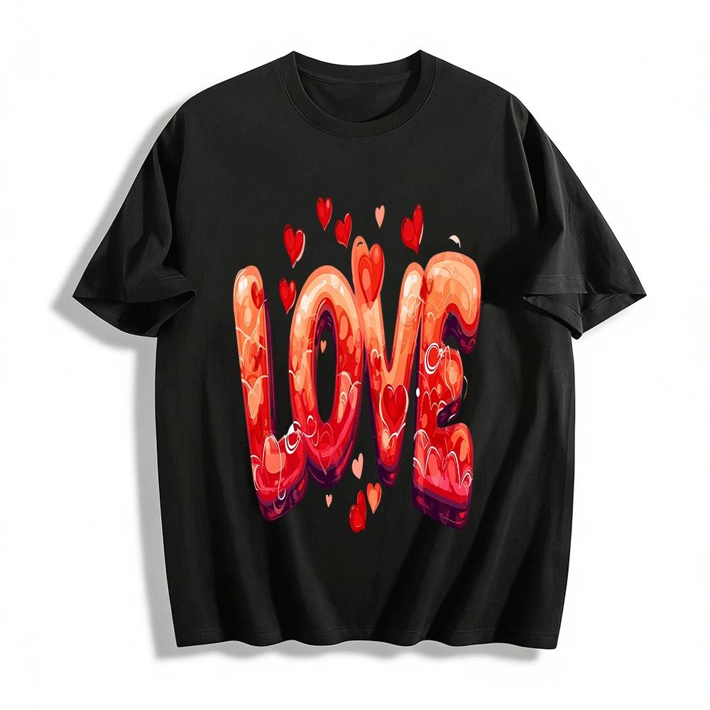 Love Heart Graphic Print Couple Casual Crewneck Long Sleeve Top Pure cotton T-shirt XXS