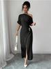 Summer Off-Shoulder Dress for Women, Solid Color Split Elegant Slim Fit Bodycon Maxi Dress