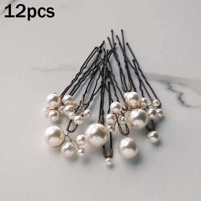 12pcs Simple Faux Pearl Handmade Hairpins | Fashionable Versatile Prom Accessories, Alloy and Resin Material