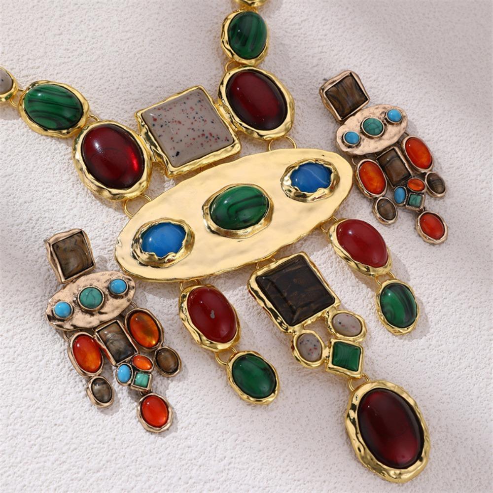 Vintage Flower Beaded Pendant Baroque Fashion Jewelry Sets Tassels Necklaces Earrings  Women