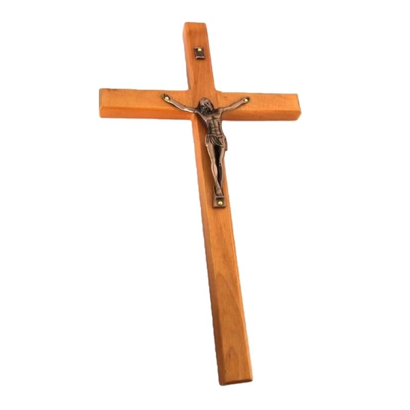 Crucifix Wall Cross Solid Wood Catholic Cross Decoration for Wall Christian Prayer Holding Cross Home Office Ornaments