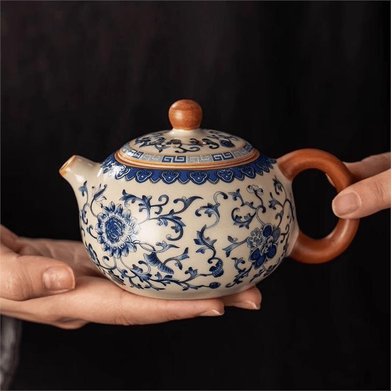 Ru Kiln Flourishing Flower Ceramic Tea Set