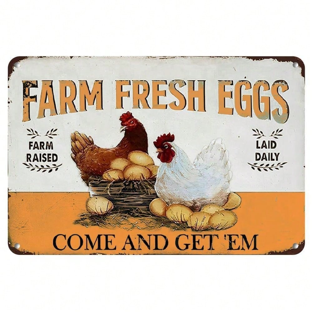 Metal Rooster Chicken Sign Farm Fresh Eggs Vintage Wall Decor Rustic Garden Kitchen Outdoor Durable TYA79696