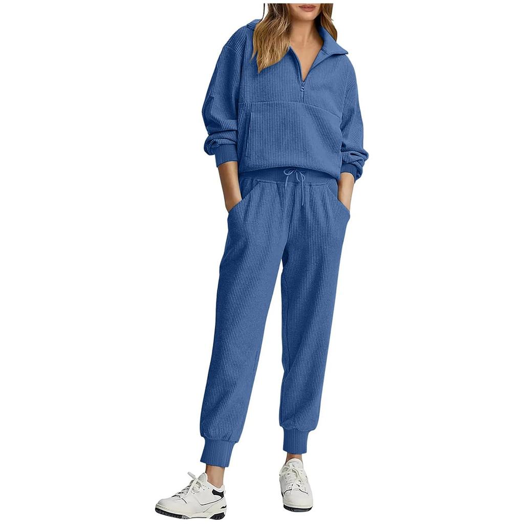 Women's Casual Half Zip Long Sleeve Top and Pants Set