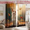 2D flat printing 2pcs Window Curtains Cute Corgi Autumn Leaves Digital Printed Polyester Drapes Festive Wall Decor Perfect for