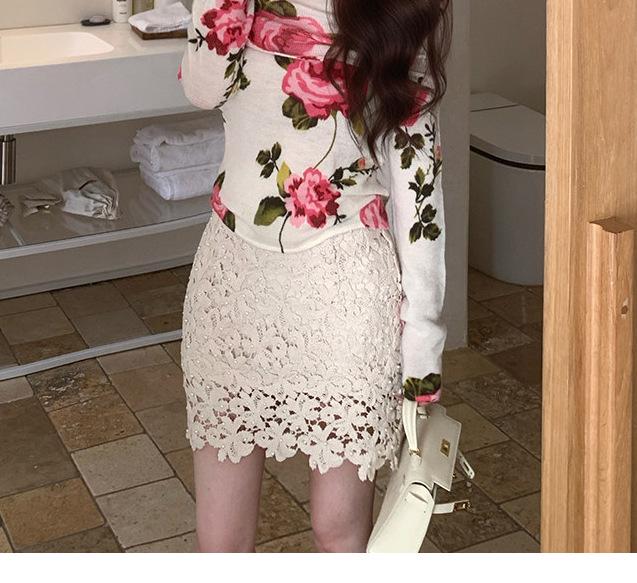 Fanhua Yao Yao Lace High-Waisted Beaded Mini Skirt