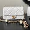 New real sheepskin small bag women's fashion shoulder crossbody small square bag double pearl light luxury dumpling chain bag