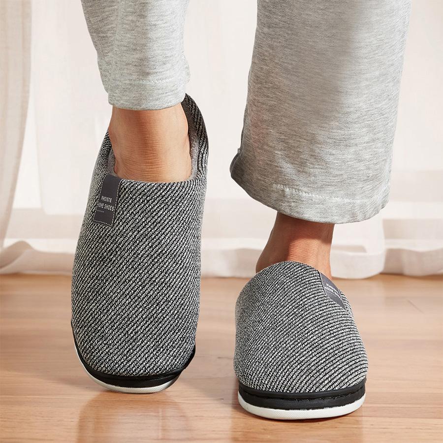 Men's Home Slippers 2024 Winter Warm Fuzzy Lined Male House Shoes Stripe Soft Memory Foam Non-slip Indoor Slipper Man Plus Size