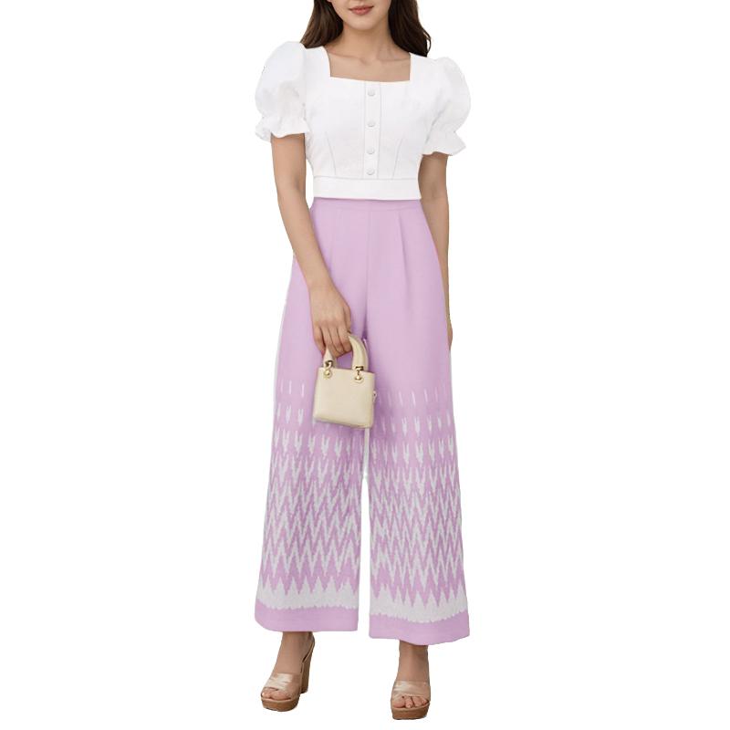 

ZANZEA Women Short Sleeve Blouse and Print Pants Summer Two Piece Suit Sets 5XL розовый