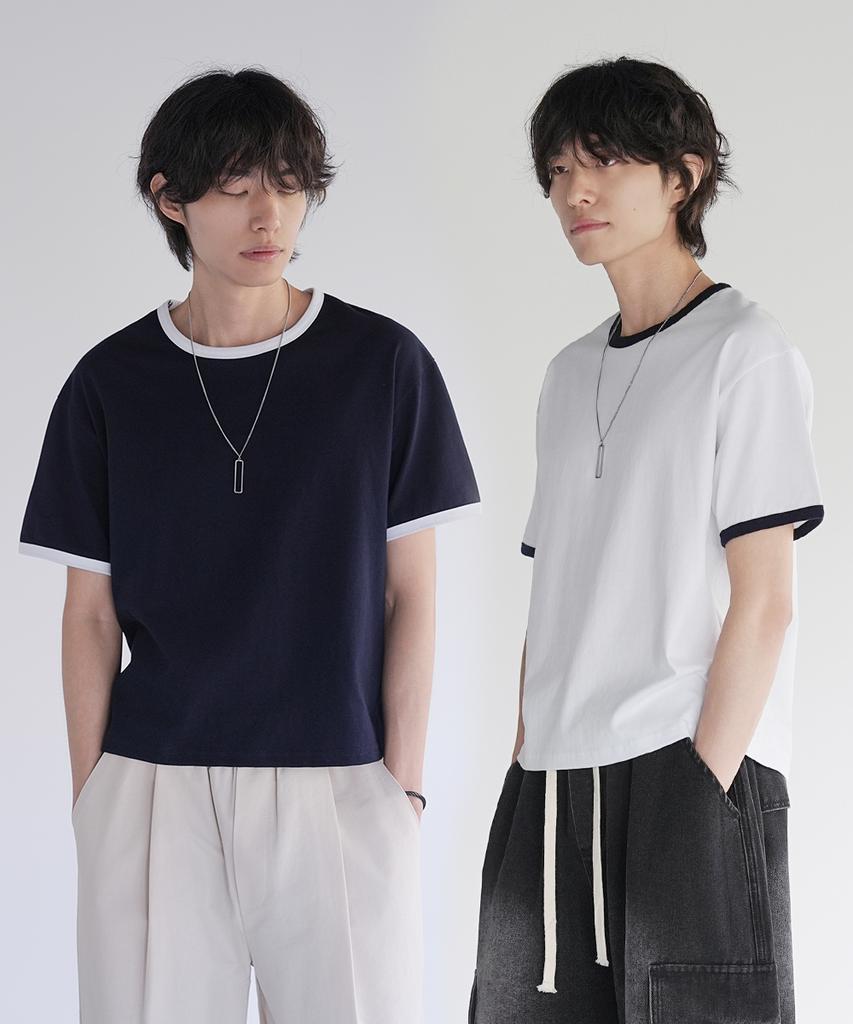 Jikeulib Essential Round Neck Semi-Crop Ringer Short Sleeve T-Shirt 2 Colors