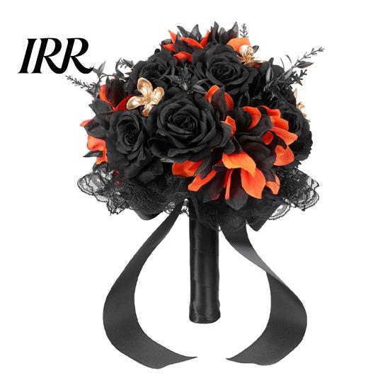 Artificial Halloween Flowers Wedding Bouquets for Bride And Bridesmaid, Gothic Bouquet, Black Rose Blooms Fake Bouquet Centerpiece, Party Dark Floral